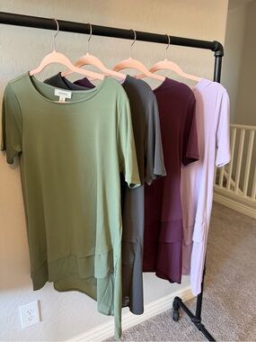 Zenana Oversized Layered Hem Top in Olive, Charcoal, Burgundy, and Lilac